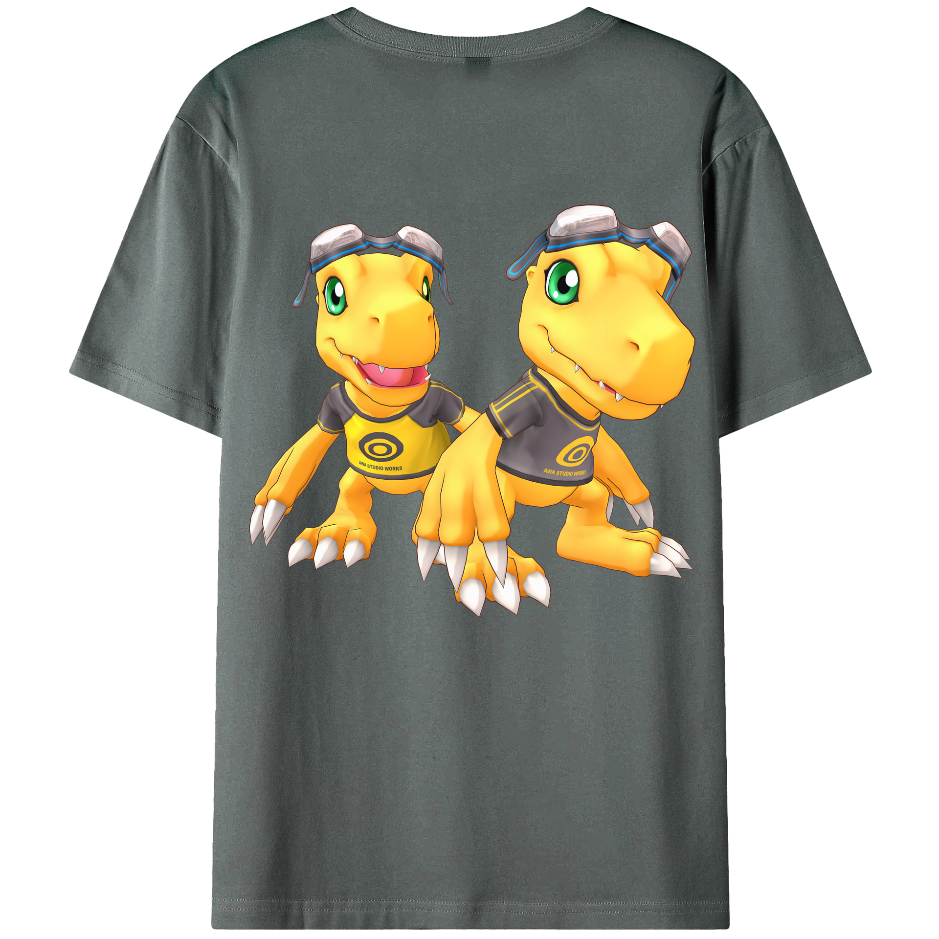 （画像用） Digimon デジタルモンスター/デジモン 綿100％ メンズ半袖Tシャツ（バックプリント） 通気性